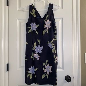 Izod Womens Black Silk Floral Sleeveless Knee Length Dress